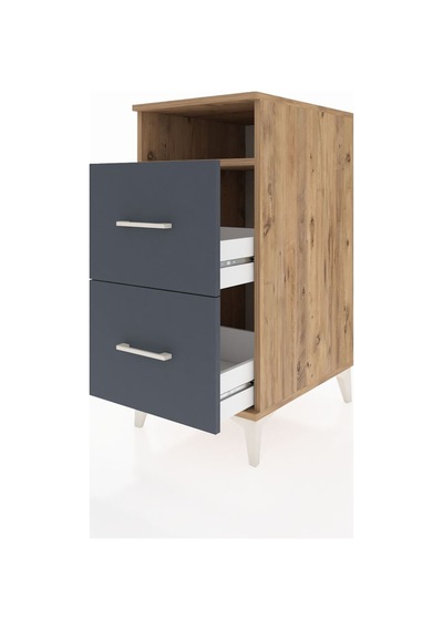Kronos Komodin Tek Raflı 2 Çekmeceli 44x59x96 Çam-antrasit Çam