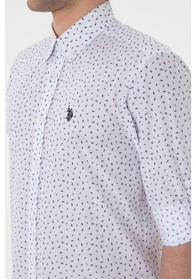 U.S. Polo Assn. Erkek Lacivert Baskılı Beyaz Gömlek 50306371-VR033