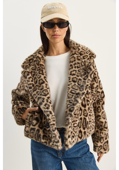 Shade Kadın Leopar Desenli Cep Detaylı Astarlı Suni Kürk 6962 60283772 - Bej
