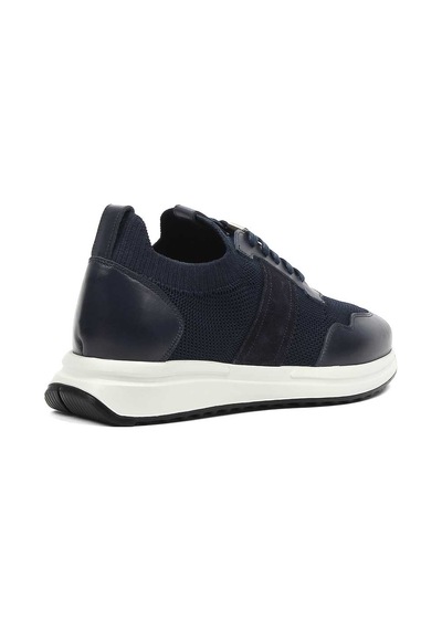 Erkek Lacivert Bağcıklı Deri Sneaker