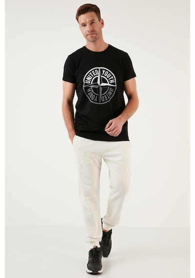 Buratti Baskılı Bisiklet Yaka Pamuklu Slim Fit Erkek T Shirt 541Pusula Siyah