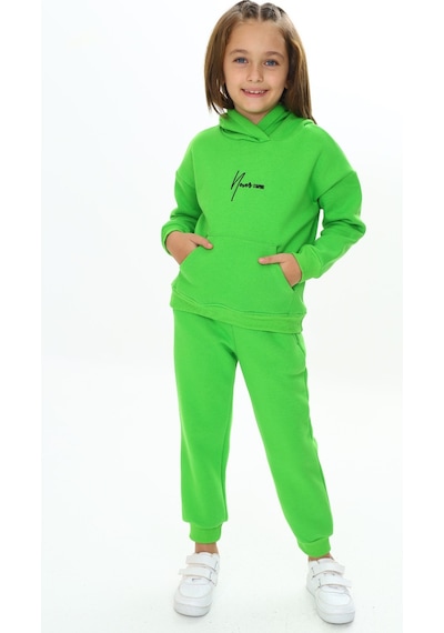 Toontoy Kids Toontoy Kız Çocuk Kapüşonlu Eşofman Takım Fıstık Yeşili