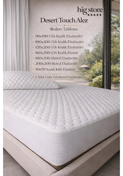 Desert Touch Fitted %100 Pamuk Su Sıvı Geçirmez Yatak Koruyucu Alez Tek-çift Battal Yastık Boy Beyaz