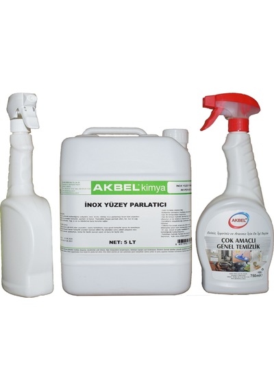 Akbel İnox Yüzey Parlatıcı 5 L + Çok Amaçlı Genel Temizlik 750 ML