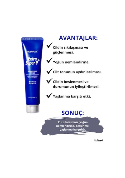 Medipeel Extra Super 9 Plus Water Glow Lifting Wrapping Mask 70 Ml Asitli Film Maskesi M0481