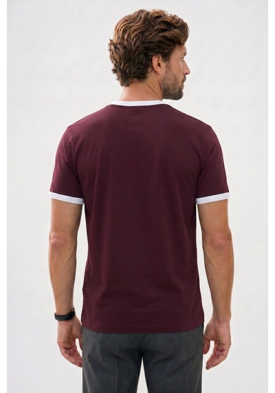 Tudors Erkek Regular Fit Klasik Kesim %100 Pamuk Kısa Kollu Bisiklet Yaka Bordo Tişört-51577