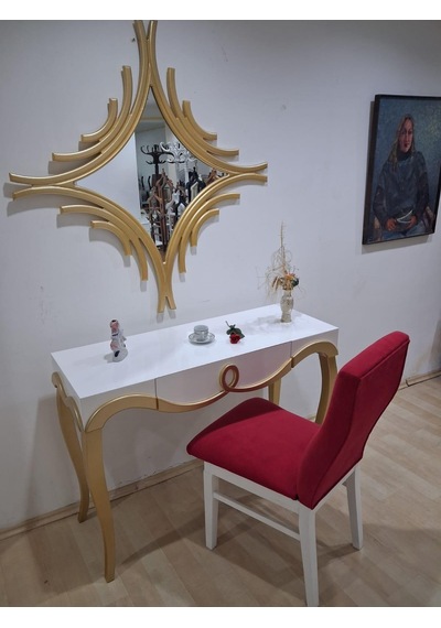 Dresuar Cnc Kabartma 90661 Model Aynalı Ahşap Sandalye Ayak Parlak Beyaz Gold Renk Beyaz - Gold Dresuar Cnc Kabartma 90661 Model Aynalı Ahşap Sandalye Ayak Parlak Beyaz Gold Renk Beyaz - Gold