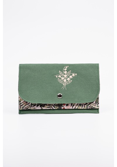 Fabric Craft Bag Kadın Kumaş Cüzdan Nakışlı Yeşil - Gri
