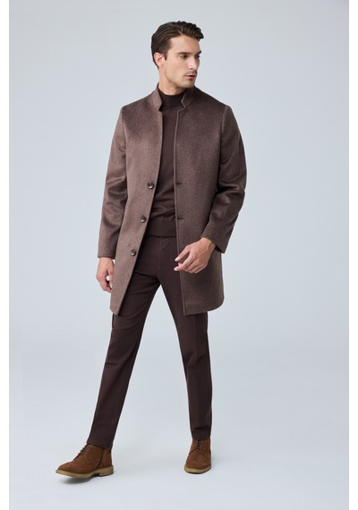 Danger Erkek Relaxed-fit Premium Yün Kaşe Kaban Kahverengi 4351dngr
