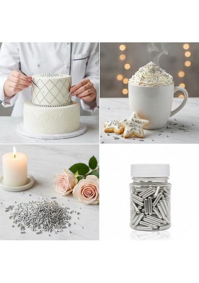Gümüş Çubuk Süsleme Draje 50 G Pasta, Cupcake Ve Tatlı Süsleme Şekeri