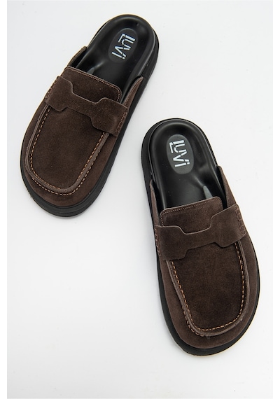 Luvishoes Luvi Shoes Laven Kahve Süet Hakiki Deri Kadın Terlik Kahverengi