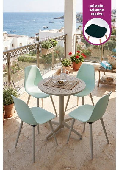 Vilinze Tilia Plastik Bahçe Balkon Bistro Seti Katlanır Masa 60 60 Cm 1+4 Set Tilia-bej-eames4-myeşili-bej Diğer