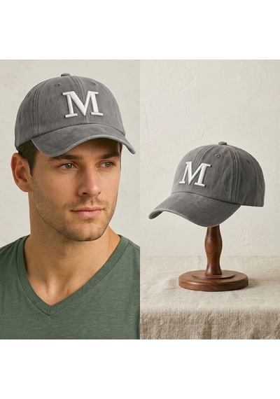 Bk Gift Kişiye Özel Harf Nakışlı Vintage Krem Beyzbol Şapkası Unisex Eskitme Kumaş Metal Tokalı