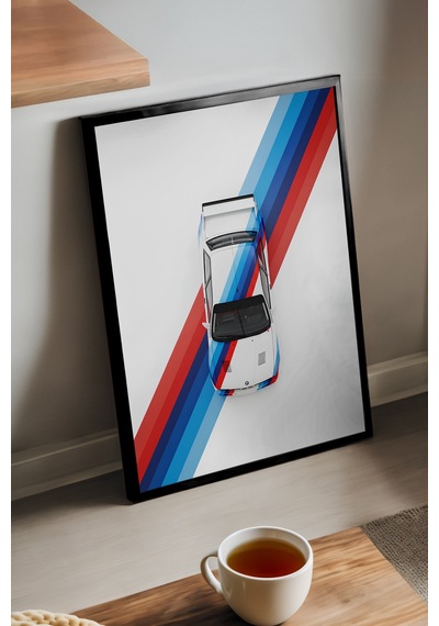 Bmw E30 Siyah Ahşap Çerçeveli Poster, Dekoratif Araba Duvar Tablosu
