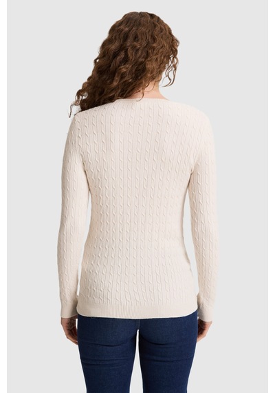 U.S. Polo Assn. Kadın Krem Melanj Basic Kazak 50331602 Vr159