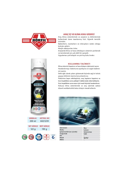 Börfh Araç İçi ve Klima Koku  200 Ml