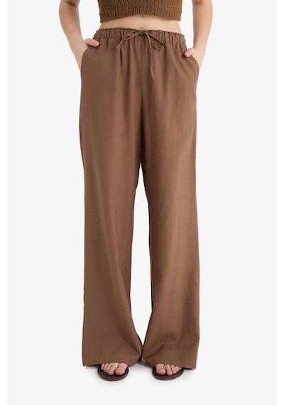 Defacto Wide Leg Çift Cepli Beli Lastikli Standart Boy Keten Karışımlı Pantolon E1981ax25smbn534 Kahve