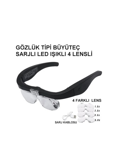 - Şarjlı Gözlük Büyüteç 4 Farklı Lens -11537dc