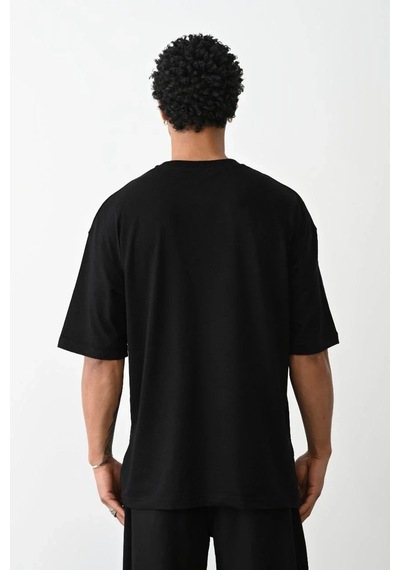 Erkek Box Eldiven Baskılı T-shirt Kısa Kol Bisiklet Yaka Tişört - Siyah Siyah