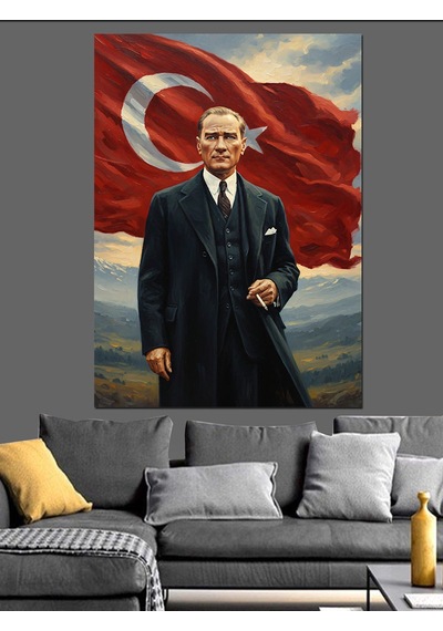 Ahşap Tablo Atatürk Türk Bayrağı Lider