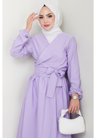 Bestenur Bağlamalı Bluz Etek İkili Takım 1465 - Lila Lila