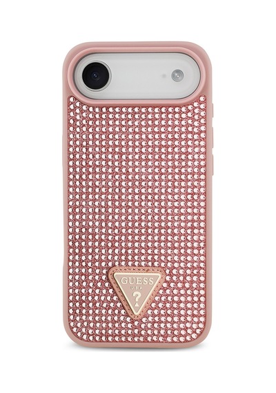Apple Uyumlu iPhone 17 Air Kılıf Guess Lisanslı Taşlı Arka Yüzey Üçgen Logolu Kapak Pembe
