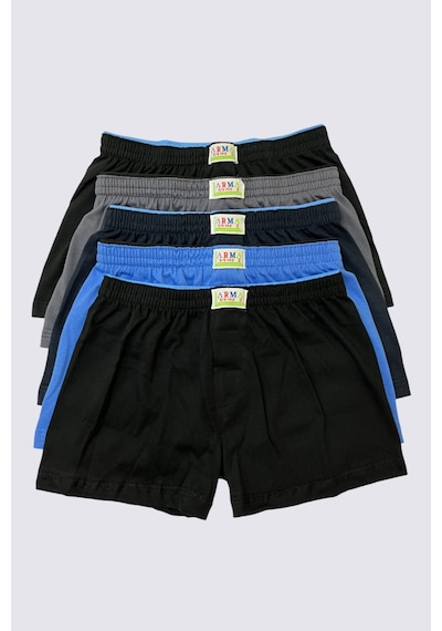 Arma Yıldız Karışık Renkli Erkek Çocuk Boxer 5'li Paket Düz Klasik Rahat Kesim %100 Pamuklu Çok Renkli