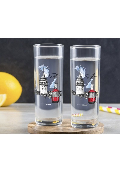 Kişiye Özel Renkli Baskılı İstanbul Tasarımlı İkili Vodka Bardağı-1 Sarı
