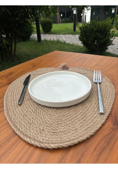 Doğal Jüt İp Elma Şekilli Amerikan Servis - Supla 38x35 Cm Şık Ve Rustik Dokunuş Natural