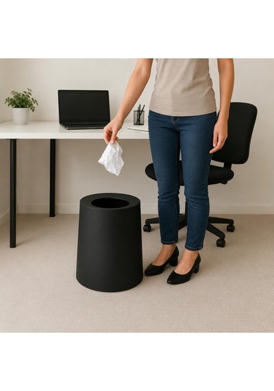 Kapaksız Çöp Kovası 12 Litre, Modern Ofis Mutfak Banyo Ve Oda İçin Pratik Tasarımlı Plastik Atık Kutusu, Yuvarlak Dekoratif Çöp Kutusu Siyah