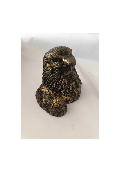 Antik Eskitme Kartal Başı Biblo - Taş Tozu Dekoratif Heykel 16x15 Cm