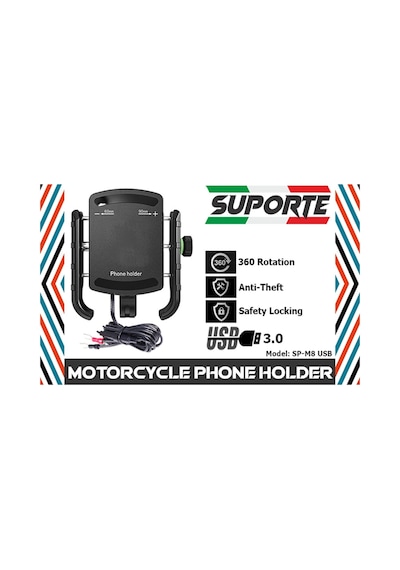 Suporte M8 Usb 3.0 Gidon ve Ayna Bağlantılı 3.5 - 7.Ö İnç Motosiklet Telefon Tutucu