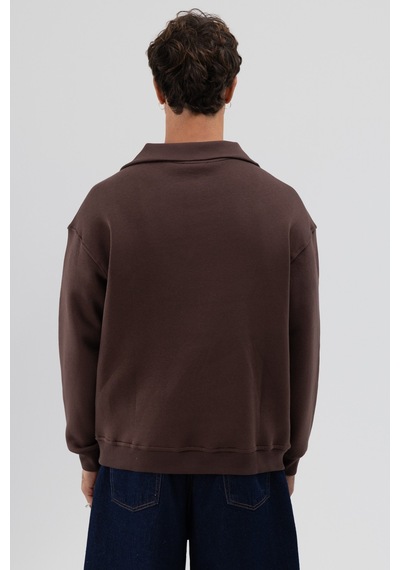 Vamos Basic Fermuarlı Dik Yaka Sweatshirt Kahve