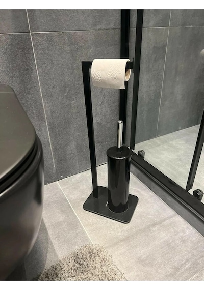 Aju Tuvalet Kağıtlığı Siyah Fırçalı Özel Tasarım Ağır Döküm Ayaklı Devrilmez Banyo Kurulum Gerektirmez Siyah