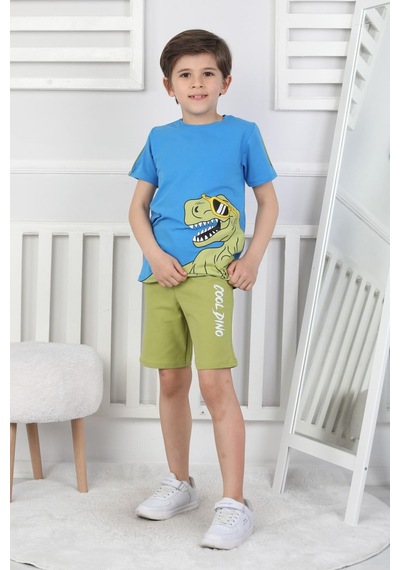 Dinozor Baskı Erkek Çocuk Takım-90430 Mavi