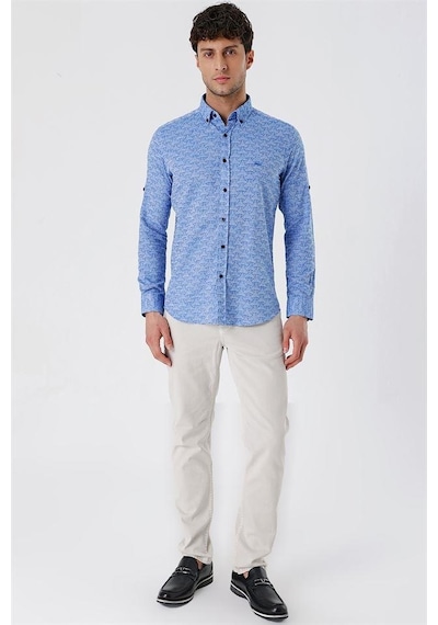İmza Mavi Kısalabilir Kollu Desenli Jakarlıcepsiz %100 Pamuk Casual Slim Fit Gömlek 1004230181-mavi Mavi İmza Mavi Kısalabilir Kollu Desenli Jakarlıcepsiz %100 Pamuk Casual Slim Fit Gömlek 1004230181-mavi Mavi