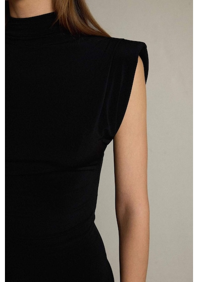 Defacto Fitted Dik Yaka Kolsuz Midi Elbise G0395ax25smbk81 Siyah