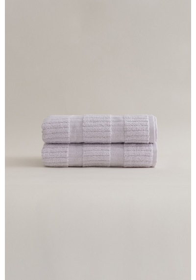 Ivory Lila Bordürlü Mikro Fiber %100 Pamuk 2li Banyo Havlusu Seti Lila
