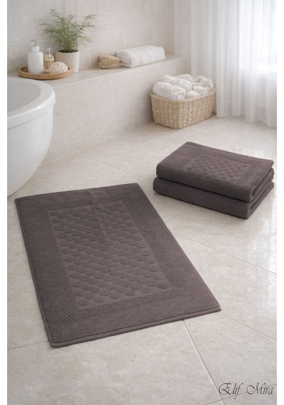 3 Lü Banyo Ayak Havlusu Seti %100 Pamuk Damatouch Antrasit