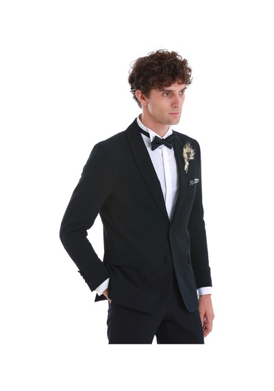 Hatemoğlu 33122124c003 Slim Fit Düz Çıkma Şal Yaka Smokin Damatlık Lacivert