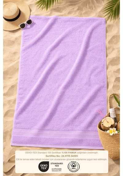 Lila Plaj Havlusu %100 Pamuk Sertifikalı Deniz & Havuz Havlu 70x130cm