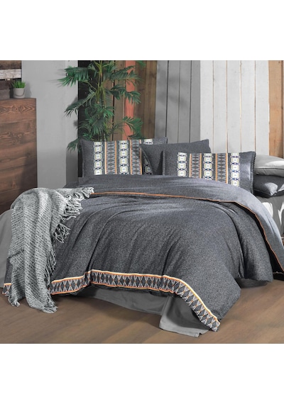 Tomris King Size Battal Boy %100 Pamuk Flanel Pazen Nevresim Takımı Gri Gri