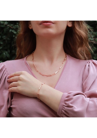 Rose Gold Kaplama Trend Geçme Zincir Gümüş Set Gümüş