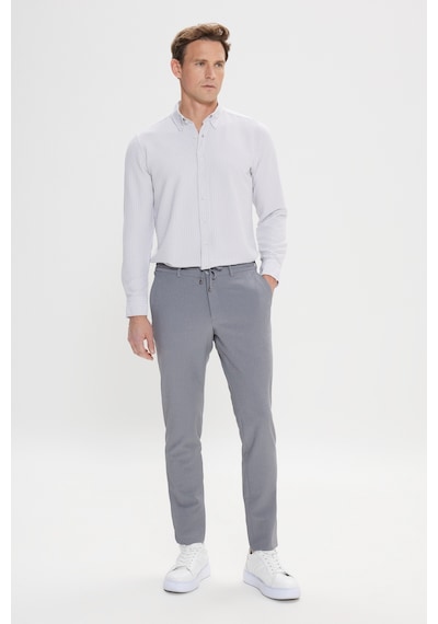 AC&Co / Altınyıldız Classics Erkek Grı Slim Fit Dar Kesim Beli Bağlamalı Yan Cep Gofre Desenli Pantolon Gri