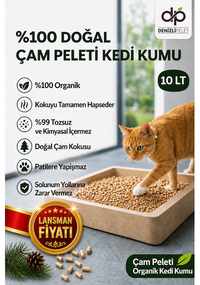 Denizli Pelet %100 Doğal Çam Peleti Kedi Kumu 5 Kg 10 Lt
