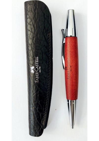 Faber-Castell E Motion Tükenmez Kalem, Krom/Ahşap Gövde, Mekanizmalı, Kahverengi, B Uç