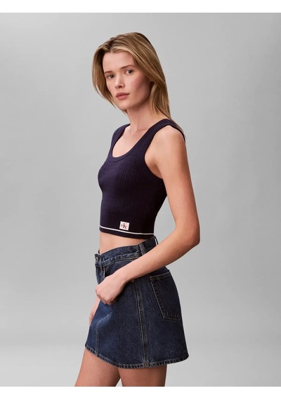 Calvin Klein Sl Woven Label Cable Lacivert Kolsuz Bluz