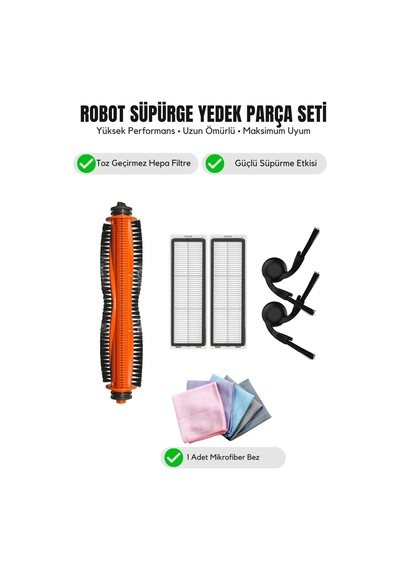 Robot Vacuum 5 Ov31gl İle Uyumlu 1 Ana Fırça 2 Yan Fırça 2 Filtre 1 Temizlik Bezi 11.0