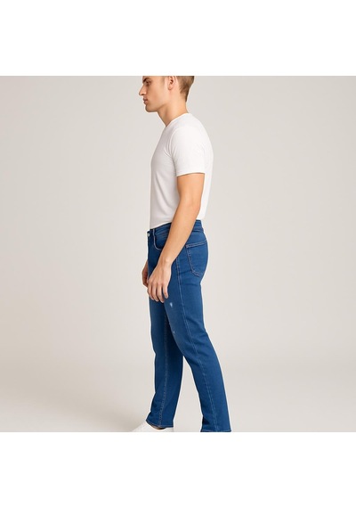 Erkek Slim Fit Dar Paça Esnek Likralı Denim Jeans Kot Pantolon - 7410 Mavi