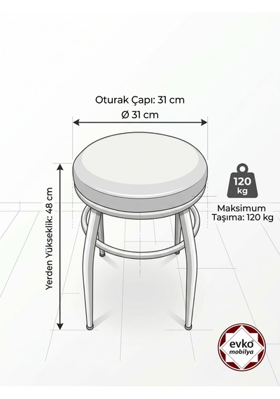 Evko Mobilya Tabure, Bar Taburesi, 2 Adet Tabure, Puf, Bench, Metal Ayaklı Tabure, Iç Içe Geçebilen Tabure, Mutfak Balkon Bahçe Taburesi Gri